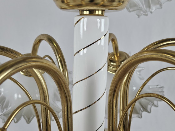 Image 1 of Large Ceramic Chandelier In Brass And Murano Glass