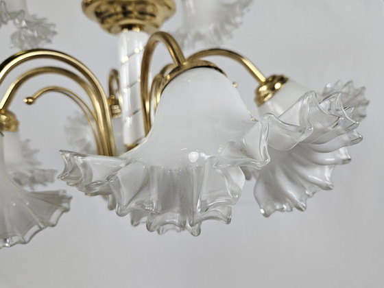 Image 1 of Large Ceramic Chandelier In Brass And Murano Glass