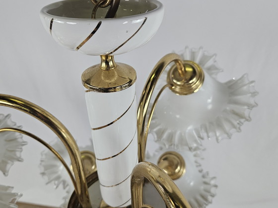 Image 1 of Large Ceramic Chandelier In Brass And Murano Glass