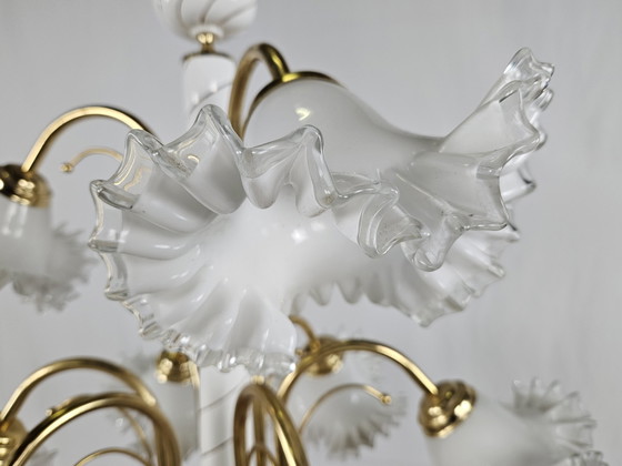 Image 1 of Large Ceramic Chandelier In Brass And Murano Glass