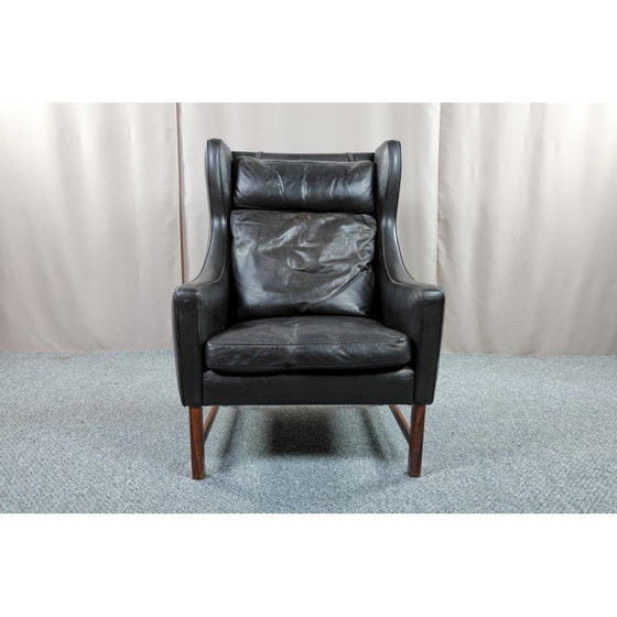 Image 1 of Vintage leather and rosewood wingback armchair by Fredrik Kayser for Vatne Mobler, Norway 1965