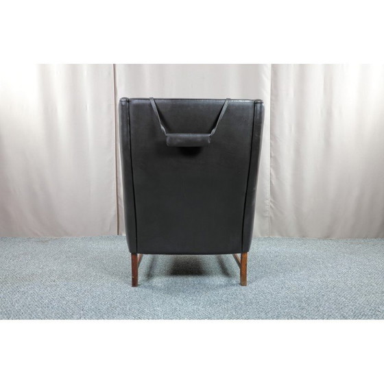 Image 1 of Vintage leather and rosewood wingback armchair by Fredrik Kayser for Vatne Mobler, Norway 1965