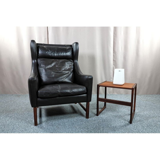 Image 1 of Vintage leather and rosewood wingback armchair by Fredrik Kayser for Vatne Mobler, Norway 1965