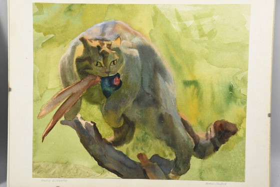 Image 1 of Arthur Seufert Chat sauvage, 2 aquarelles