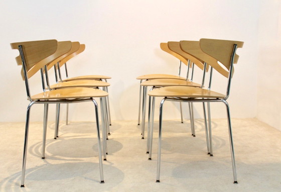 Image 1 of Stackable Thonet Chrome and Beechwood Curved Diner Chairs