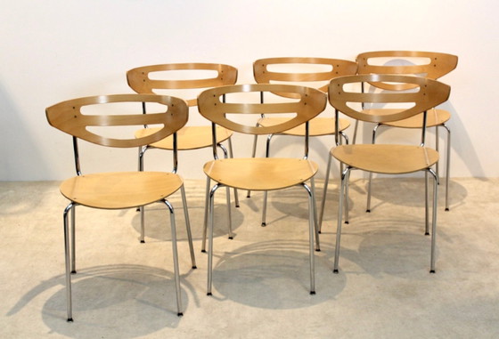 Image 1 of Stackable Thonet Chrome and Beechwood Curved Diner Chairs