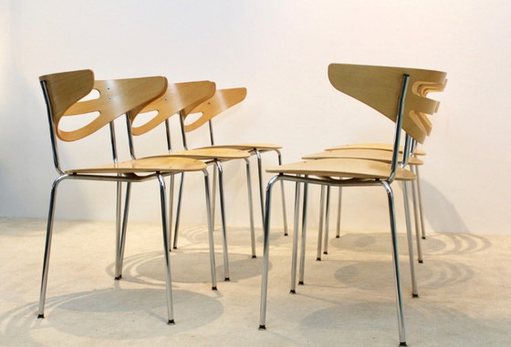 Image 1 of Stackable Thonet Chrome and Beechwood Curved Diner Chairs