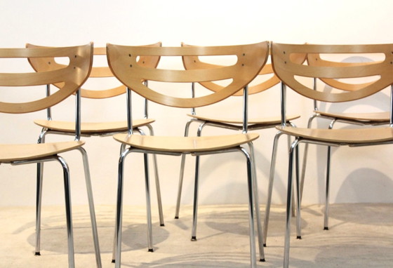 Image 1 of Stackable Thonet Chrome and Beechwood Curved Diner Chairs