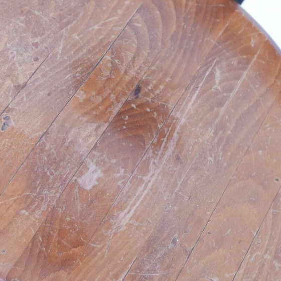 Image 1 of Set of 3 vintage wood and iron bar stools, Belgium 1970s