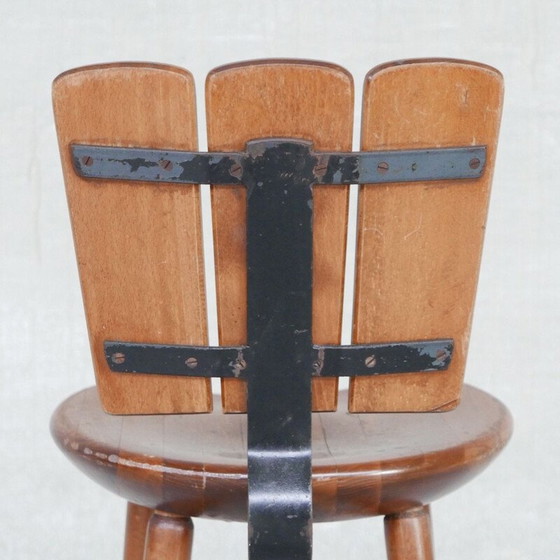 Image 1 of Set of 3 vintage wood and iron bar stools, Belgium 1970s
