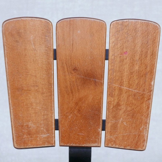Image 1 of Set of 3 vintage wood and iron bar stools, Belgium 1970s