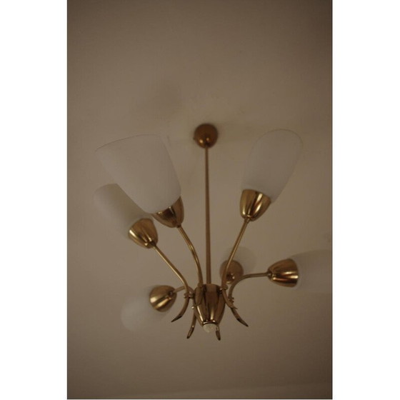 Image 1 of Vintage brass chandelier, Czechoslovakia 1980