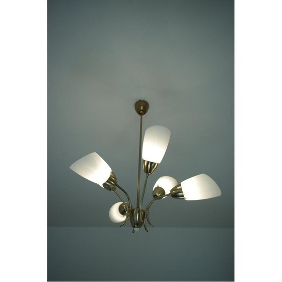 Image 1 of Vintage brass chandelier, Czechoslovakia 1980