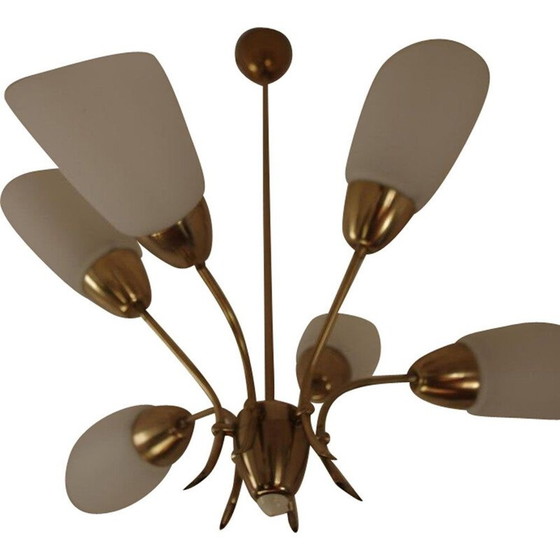 Image 1 of Vintage brass chandelier, Czechoslovakia 1980