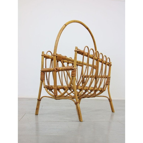 Image 1 of Vintage rattan newspaper magazine rack