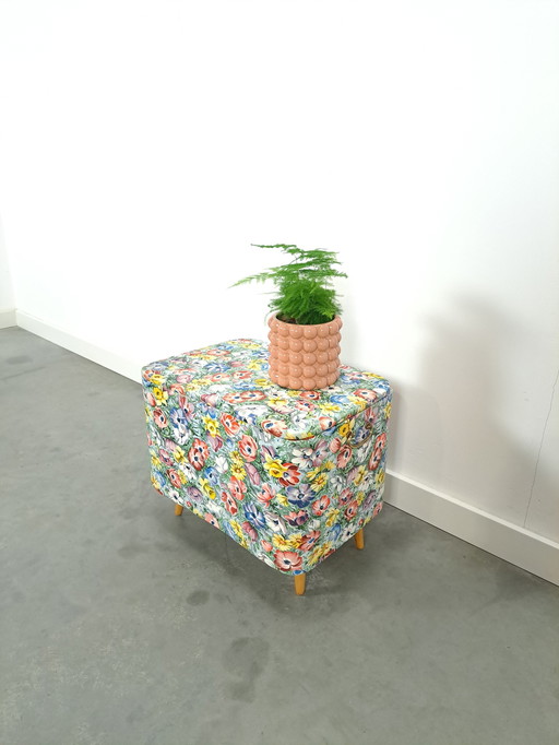 Flap Bench With Floral Print, Vintage Bench