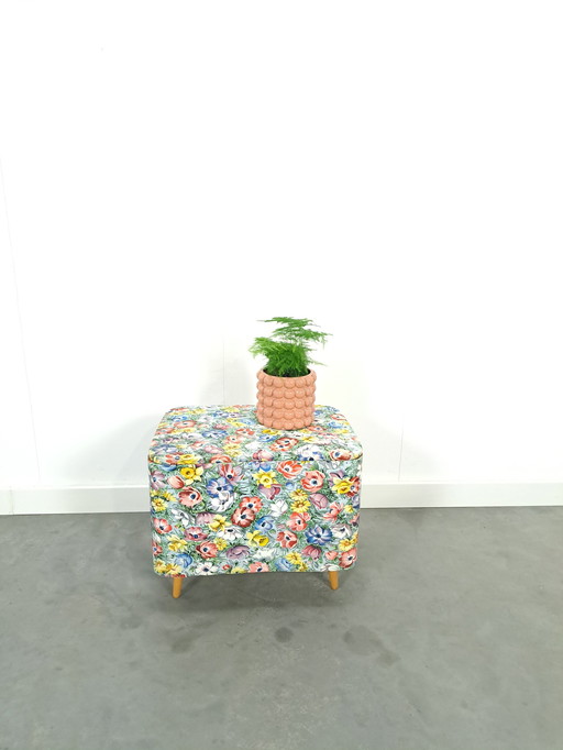 Flap Bench With Floral Print, Vintage Bench