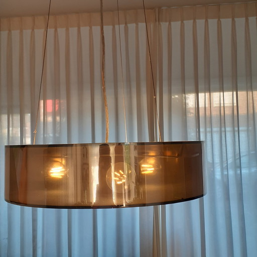 Hanging lamp with milk glass base