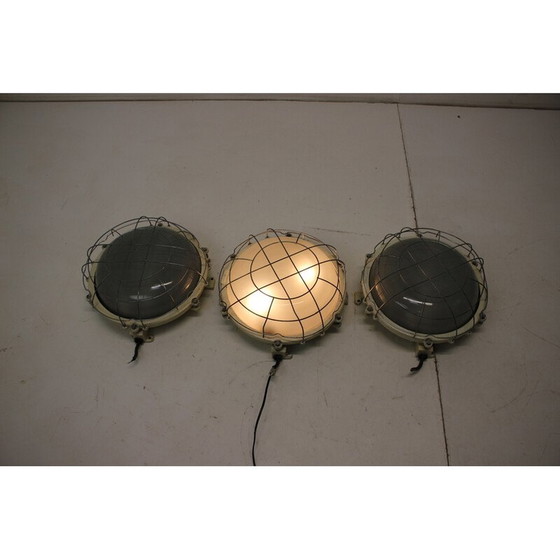 Image 1 of Set of 3 vintage industrial ceiling lamps, Czechoslovakia 1960s