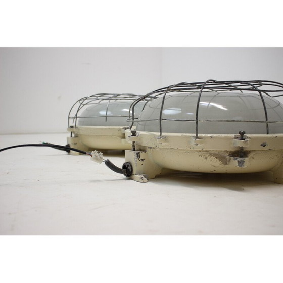 Image 1 of Set of 3 vintage industrial ceiling lamps, Czechoslovakia 1960s