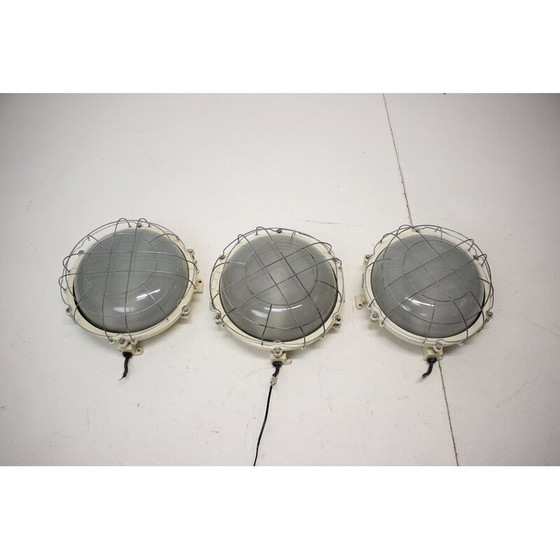 Image 1 of Set of 3 vintage industrial ceiling lamps, Czechoslovakia 1960s
