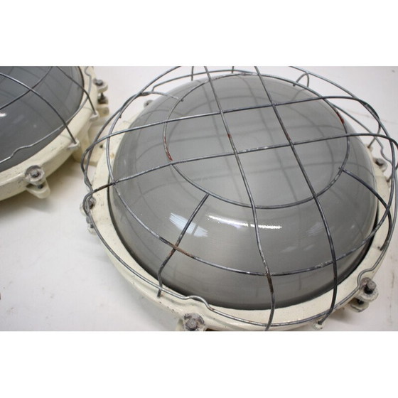 Image 1 of Set of 3 vintage industrial ceiling lamps, Czechoslovakia 1960s