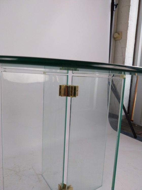 Image 1 of 2 x glass side table by Peter Ghyczy 1970's.  Small chip see photo