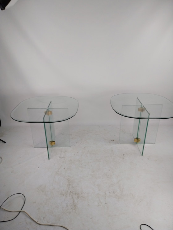 Image 1 of 2 x glass side table by Peter Ghyczy 1970's.  Small chip see photo