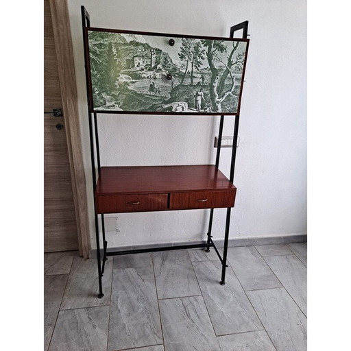 Libreria componibile vintage con struttura in ferro verniciato nero, Italia 1960