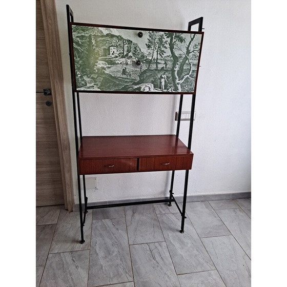 Image 1 of Libreria componibile vintage con struttura in ferro verniciato nero, Italia 1960