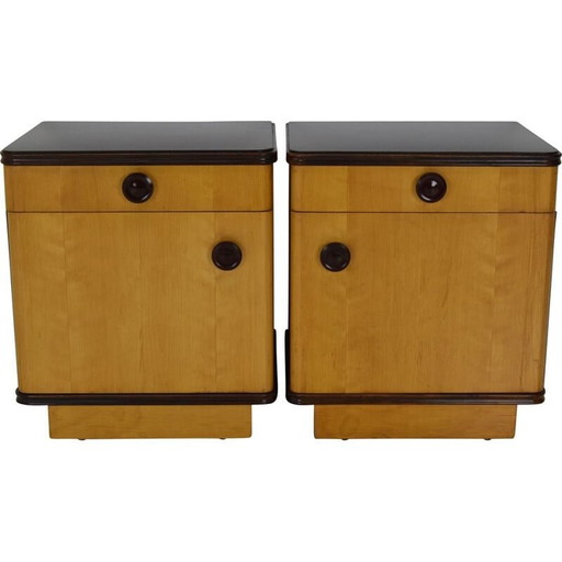 Pair of vintage bedside tables in wood and plastic, Czechoslovakia 1960