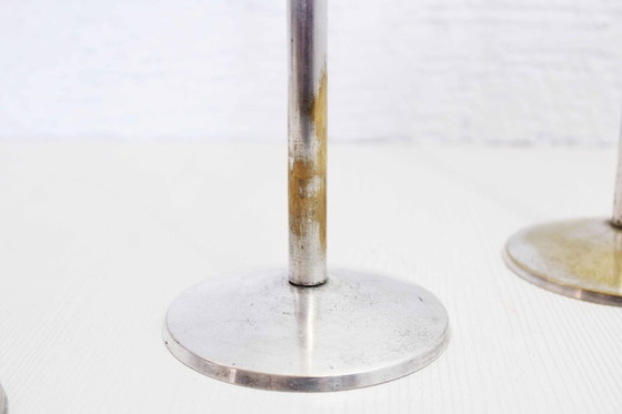 Image 1 of Trio of silver metal candlesticks from the 1950s