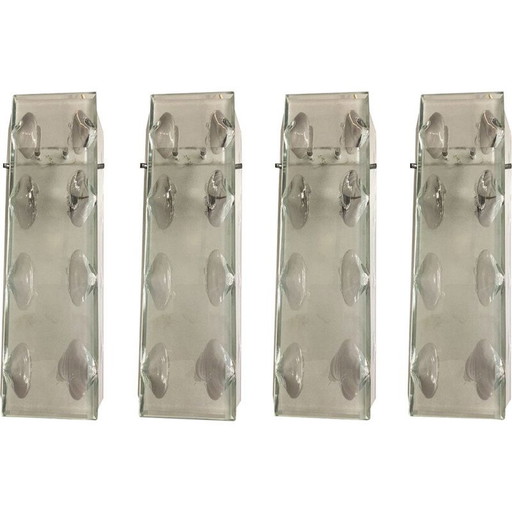 Set of 4 vintage cut glass wall lamps, Italy 1960