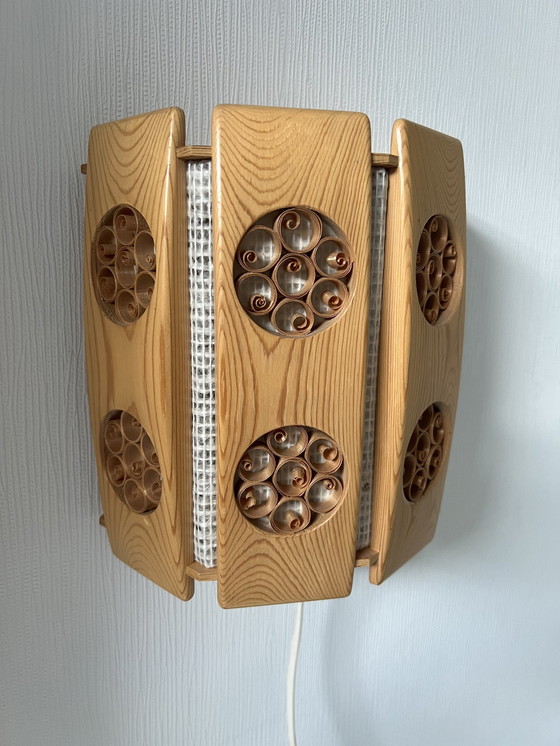 Image 1 of Vintage Wall Lamp Pine Wood Sweden