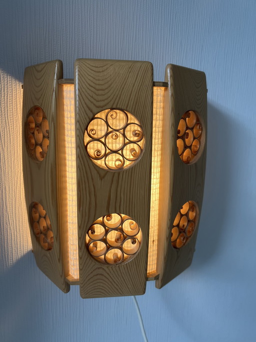 Vintage Wall Lamp Pine Wood Sweden