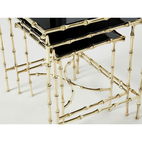 Image 1 of Vintage bamboo and brass nesting tables by Maison Baguès, 1960