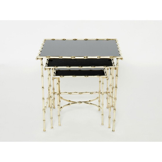 Image 1 of Vintage bamboo and brass nesting tables by Maison Baguès, 1960