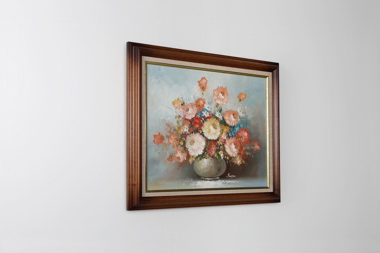 ベルギー画家Edmond Sanders エドモンドサンダース『バラの静物画』 Edmond Sanders, Vase With Flowers, 1950S, Oil On Canvas, Framed