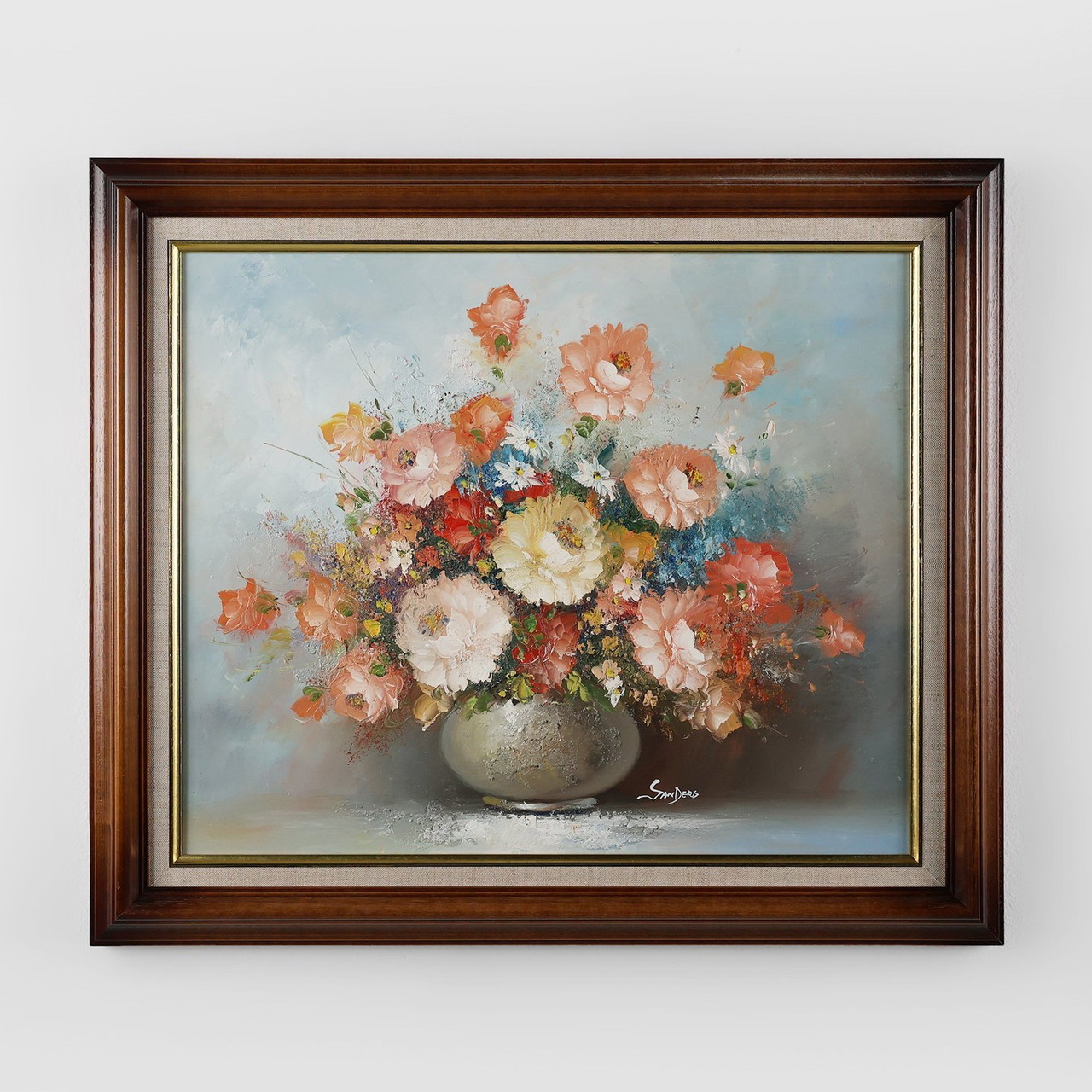 ベルギー画家Edmond Sanders エドモンドサンダース『バラの静物画』 Edmond Sanders, Vase With Flowers, 1950S, Oil On Canvas, Framed