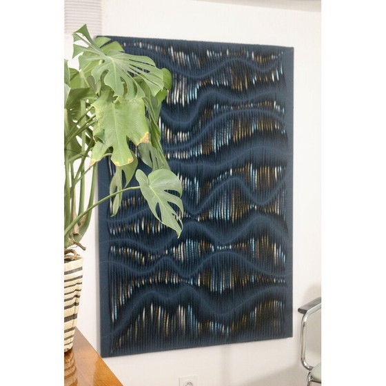 Image 1 of Vintage textured wave effect painting in green fabric