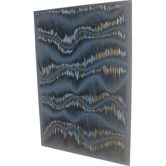 Image 1 of Vintage textured wave effect painting in green fabric