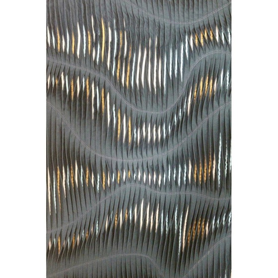 Image 1 of Vintage textured wave effect painting in green fabric