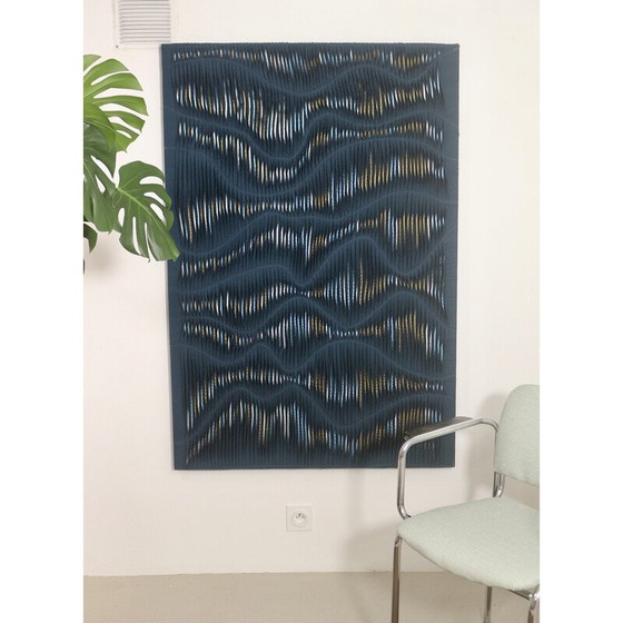 Image 1 of Vintage textured wave effect painting in green fabric