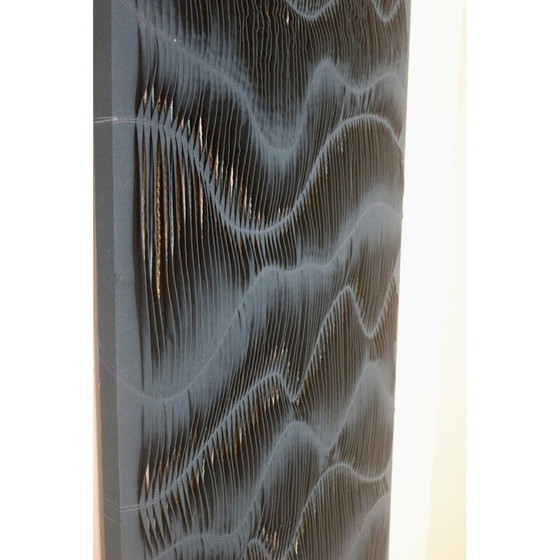 Image 1 of Vintage textured wave effect painting in green fabric