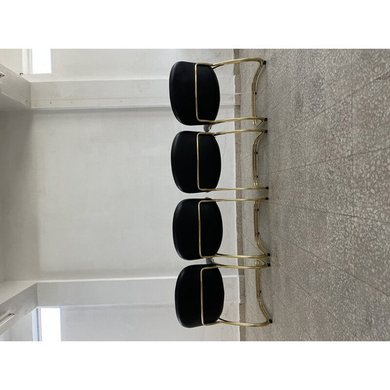 Image 1 of Set of 4 vintage Sabrina chairs in gold metal and faux leather by Gastone Rinaldi for Rima, Italy 1970