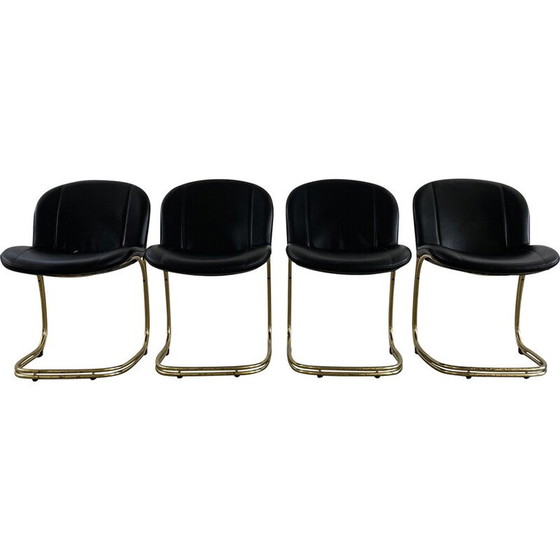 Image 1 of Set of 4 vintage Sabrina chairs in gold metal and faux leather by Gastone Rinaldi for Rima, Italy 1970
