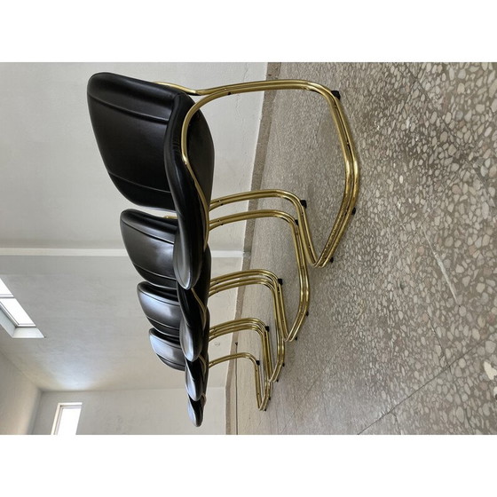 Image 1 of Set of 4 vintage Sabrina chairs in gold metal and faux leather by Gastone Rinaldi for Rima, Italy 1970