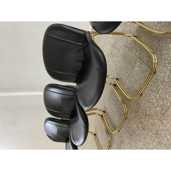 Image 1 of Set of 4 vintage Sabrina chairs in gold metal and faux leather by Gastone Rinaldi for Rima, Italy 1970