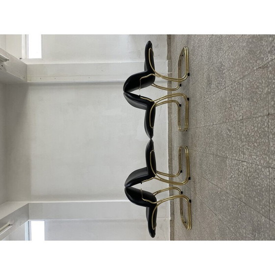 Image 1 of Set of 4 vintage Sabrina chairs in gold metal and faux leather by Gastone Rinaldi for Rima, Italy 1970