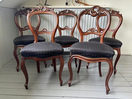 5x Classic Baroque dining chairs mahogany wood